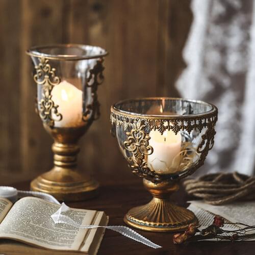 Modern Metal Candle Holders Glass Cups House Windproof Minimalist Romantic Wedding Vintage Nordic Bougeoir Home Decor BY50ZT