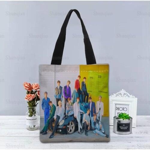 Custom SEVENTEEN KPOP Tote Bag Canvas Fabric Handbag Two Sides Printed Shopping Bag Traveling Casual Useful Shoulder Bag 0512