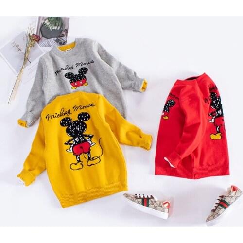Cartoon Mickey Sweater Long Sleeve Girls Clothes Boys Sweatshirt Knitted Sweaters Children Winter Tops Disney Girl Cloth
