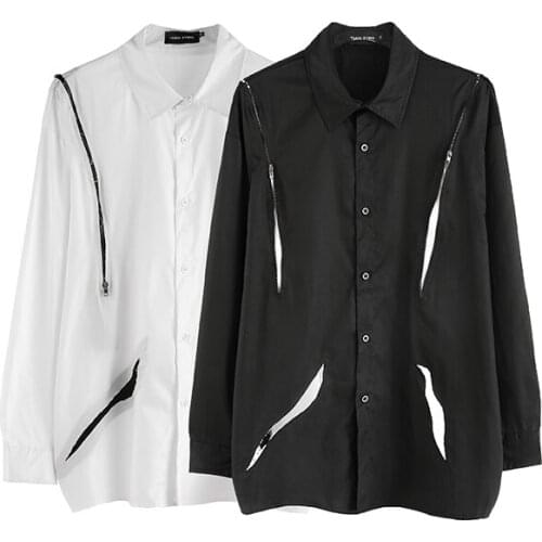 XS-6XL New 2021 Mens clothing Catwalk Deconstructed cut zipper stitched Long Sleeve Shirt plus size costumes