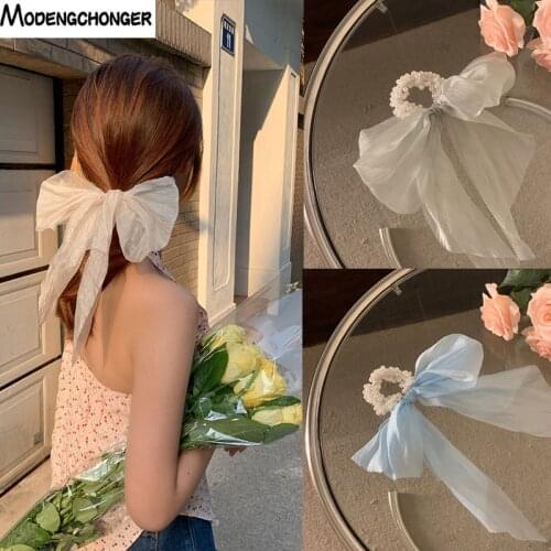 1PC Fashion Big Bow Barrette Ribbon Ponytail Pearl Hair Ring Headdress Hair Ties Elastic Hair Rope Rubber Band Hair Accessories