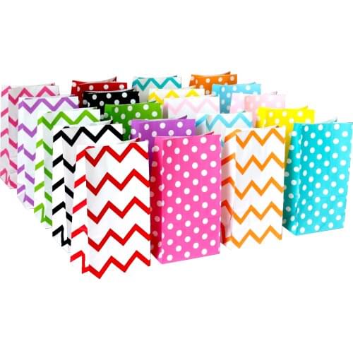 20pcs Stand Up Colorful Zigzag Paper Bag Wedding Birthday Party Favor Gift Bags Polka Dot Paper Treat Bag Wrapping Supplies