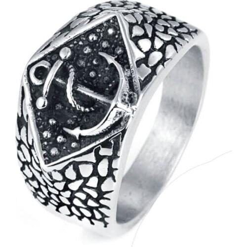 2017 Fashion Cool Style Dots Anchor Ring 316L Stainless Steel Mens Women Fashion Biker Ring