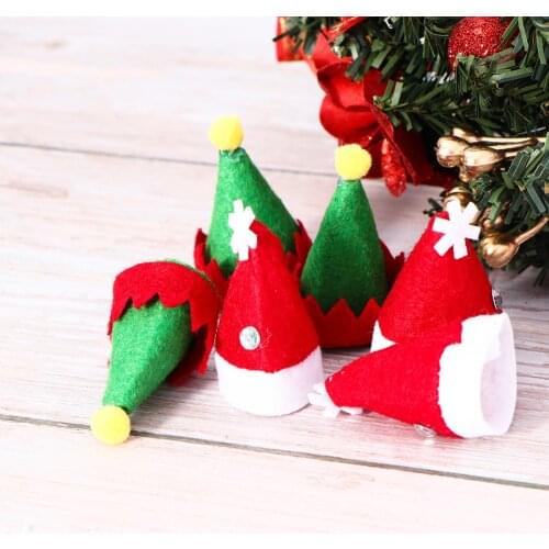 24pcs Mini Christmas Caps Elf Design Lollipop Hats Decors Nonwoven Candy Packing Hats Christmas Supplies for Home Shop Store(12p