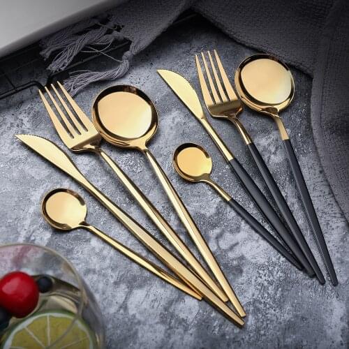 4Pcs Black Gold Dinnerware Set Rainbow Cutlery Knife Fork Spoon Flatware Set 304 Stainless Steel Silverware Tableware Dinner Set