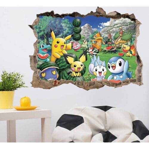 Anime Pokemon Removable Wall Stickers Kawaii Pikachu Jigglypuff 3D Decals Nursery Home Decor Boys Bedroom Living Room Art Mural