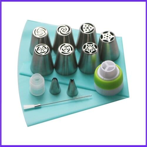 Dropship 13PCS/Set Russian Icing Piping Tips 1 Pcs Silicone Bag 2 Coupler Leaf Nozzles Brush Cupcake Cake Decorating DIY Dessert