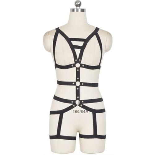 Harajuku goth body harness suspender belt fetish lingerie bondage set black sexy cage bralette cosplay costumes N0065