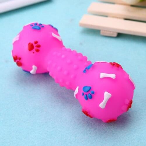 Dog Toys Dotted Dumbbell Shaped Dog Squeeze Squeaky Pet Chew Toy Squeaky Sound Puppy Molar Bite Cleaning Teeth