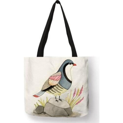 Customize Peacock Birds Art Print Eco Linen Tote Bag For Women Folding Reusable Shopping Bags Fabric Handbags