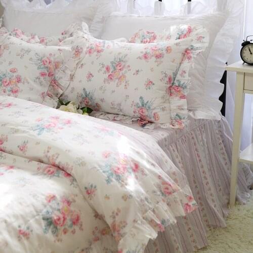 Quality fabric bedding set luxury Pastoral garden print bedding ruffle bed set princess king bedding set cotton duvet cover set