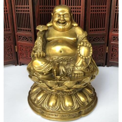 China brass sit lotus maitreya Buddha crafts statue