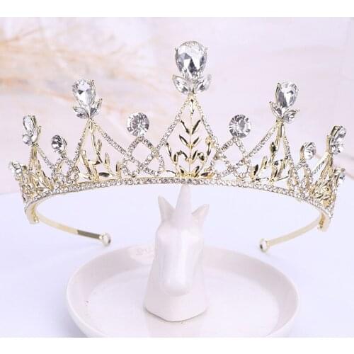 New Children Birthday Crown Headwear Big White Crystal Alloy Leaves Crowns for Bridal Luxury Wedding Tiara Accessories ML