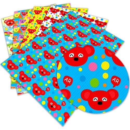 Colorful Cartoon Bears 30 cm x 136 cm Artificial Leather for DIY Bag Shoes Material Hademade Fabric L227 L228