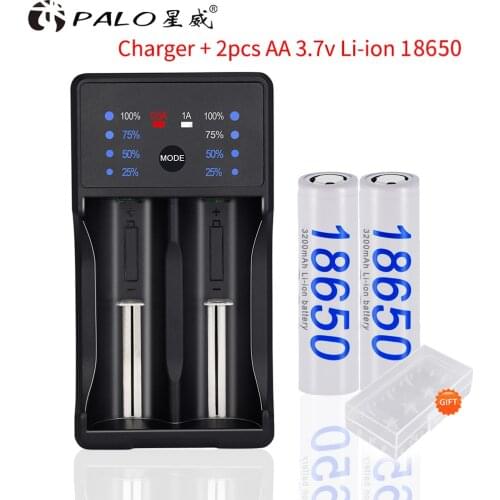 PALO 3200mAh 18650 3.7V Li-ion lithium Rechargeable Battery with Smart Fast Charger For 18650 14500 16350 18500 AA AAA batteries