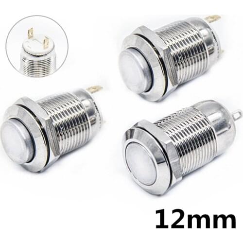 10pcs 12mm Metal Push Button Switch Self-locking Latching/Momentary Reset Waterproof High/Flat Round 2 pins Nickel plated brass