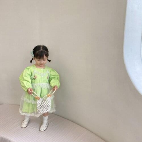 Cute little princess floral embroidery dress with mesh slip dress Spring baby girls party dresses