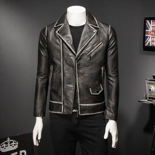 Vintage Motorcycle Coat Brown 2020 Autumn Mens Leather Jacket Turn-down Collar Designer Fashion Diagonal Zipper Clothing 8035