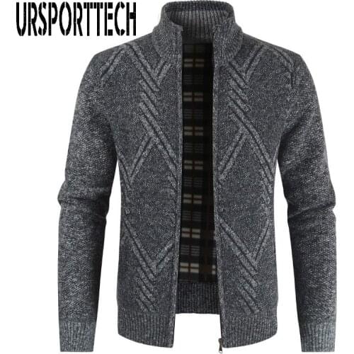 URSPORTTECH Jacket Men 2019 New Autumn Winter Coats Solid Slim Fit Thick Fleece Jacket Men Casual Stand Collar Zip Jacket Man