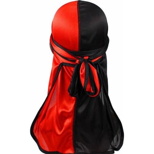 Unisex Mens Durag Hip-Hop Bandanna Cap Rapper Turban Hat Lacing Silky Headband Elastic Satin Du-rag Patchwork Headwear Women