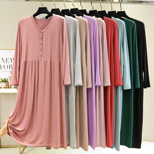 Soft Breathable Long Sleeve Home Dress Homewear Womens Nightgown Summer Modal Nightdress Oversize Loose Sleepwear