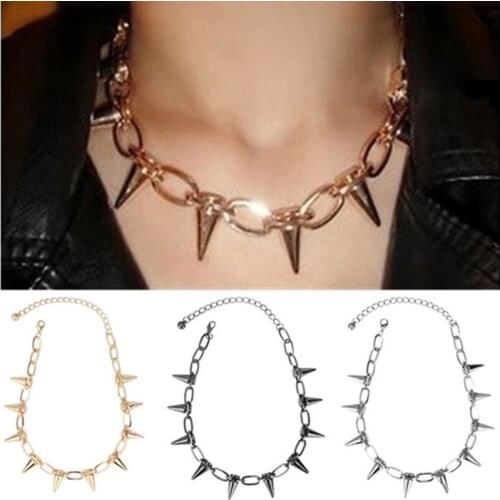New Rivets Chokers Punk Goth Bullet Necklace Handmade CCB Material Choker Necklace Spike Rivet Necklace Rock Retro Gothic Choker