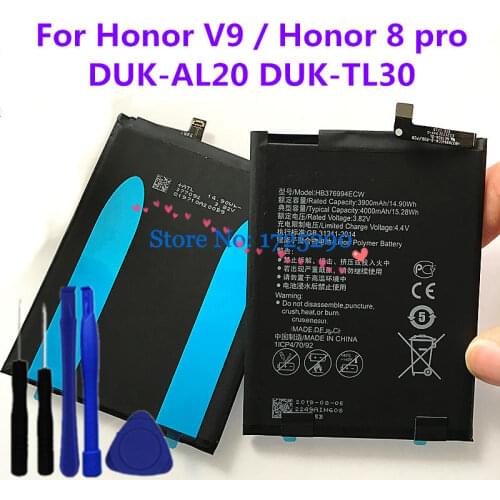 TMIOLOC New original 4000mAh HB376994ECW Battery for Huawei Honor V9 / Honor 8 pro DUK-L09 DUK-AL20 DUK-TL30 Battery + Tools