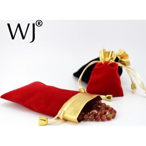 Wholeslae 50pcs Red Black Jewelry Pouches Velvet Gift Bags Wedding Favors Ring Bracelet Pendant Necklace Storage Drawstring Case