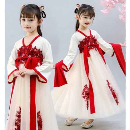 Toddler Girl Fall Clothes 2020 Vintage Princess Dress Cute Printing Chinese Style Hanfu Party Clothes 12 Year Girls Long Dresses