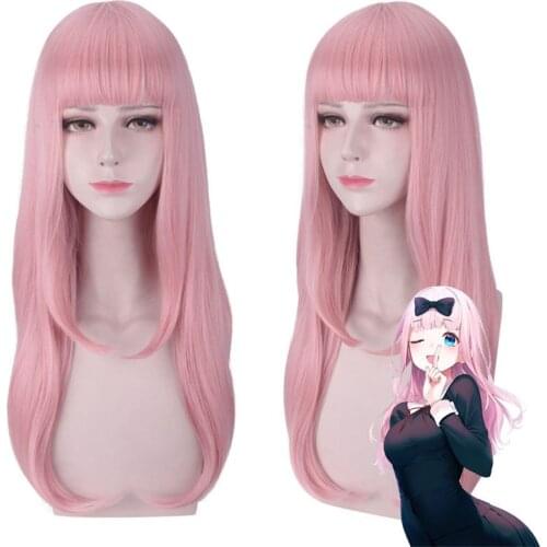 Anime Kaguya sama Love is War Fujiwara Chika Cosplay Wig women 55cm Long Straight Pink Wigs Heat Resistant Synthetic fake hair