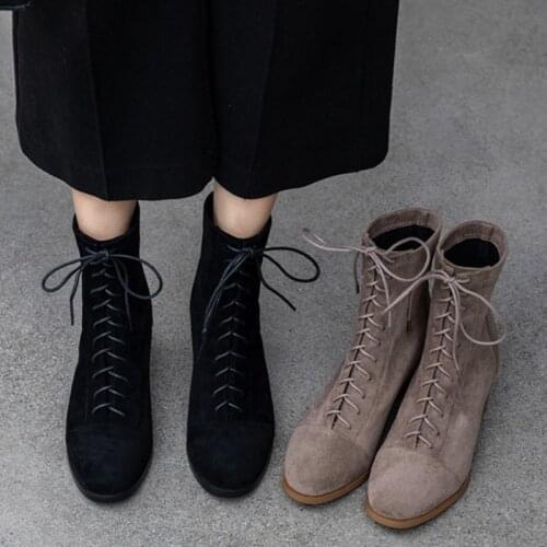 INS HOT women Ankle boots 22-25 cm length autumn and winter boots women Round toe Elastic cloth velvet mid-heel booties 2 colors