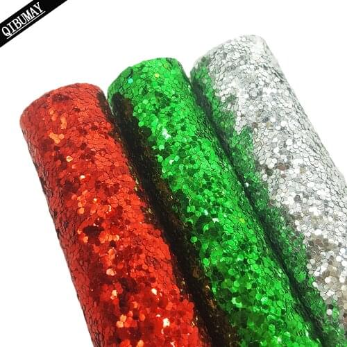 QIBU 3pcs 2*30cm Faux Leather Sheets Christmas Chunky Glitter Fabric DIY Hair bow Earring Materials A4 Synthetic Leather Fabric