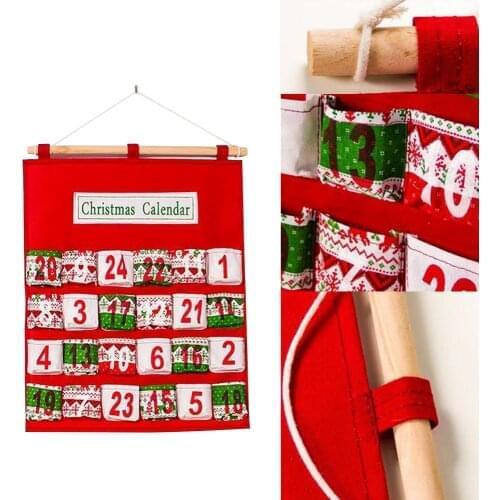 Christmas Advent Calendar with Pockets Wall Hanging Santa Felt Calendar Countdown Calendar Decoration for Home Office Door Decor