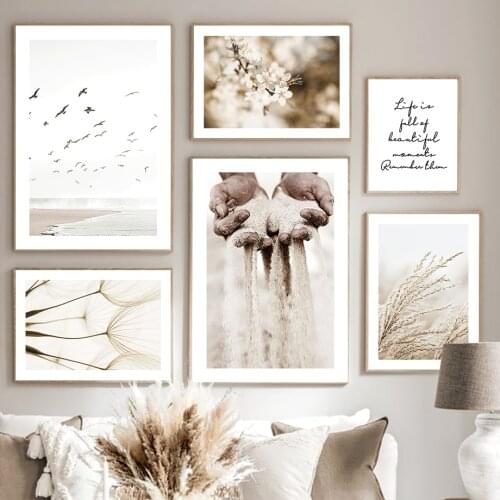 Hand Sand Grass Beach Dandelion Peach Blossom Wall Art Canvas Painting Nordic Posters And Prints Wall Pictures For Home Decor