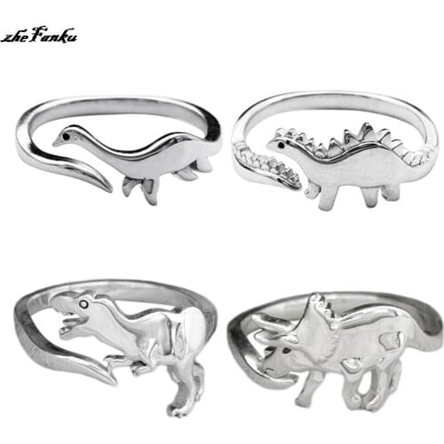 Silver Color Women Lady Jewelry Dinosaur Charm Ring Opening Size Gift Girls Lady