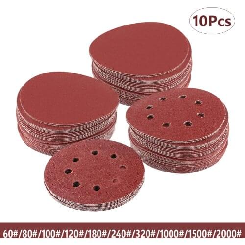 10Pcs 5" Nonporous/8 Hole Round Shape Sander Pad Paper Pads Buffing Sheet Sanding Disc Sheet Discs Hook Loop Sandpaper Polishing