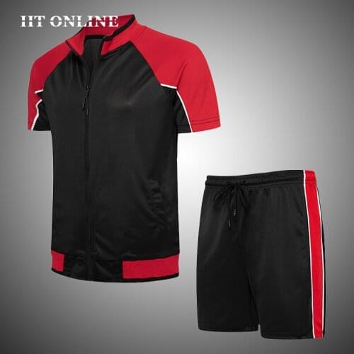 Mens Sets 2021 Summer Casual Tracksuit Men Zipper Short Sleeve Cardigan+short 2 Pieces Gyms Fitness Sportswear Brand Clothing