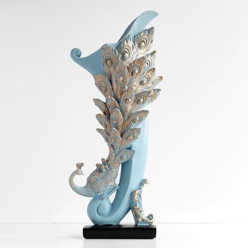 PEACOCK VASE WITH DRIED FLOWERS EUROPE RETRO ART ORNAMENTS CREATIVE LIVING ROOM TV CABINET WINE CABINET VASE DECORATION HOME
