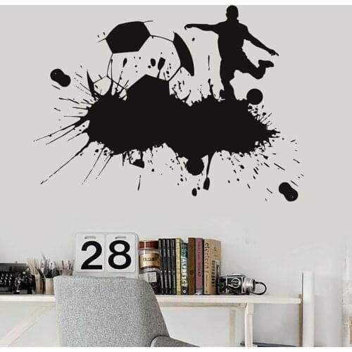 Play Football Wall Decal Soccer Sports Fan Kids Boys Bedroom Nursery Home Decor Vinyl Wall Sticker Splashing Ink Art Mural S1215