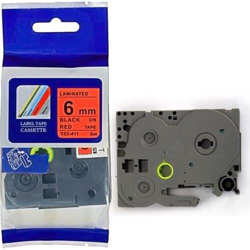 High quality compatible brother TZE-411 TZe411 tz411 tz-411 p touch 6mm BLACK ON RED LABEL TAPE TZe 411 TAPES Ptouch LABEL