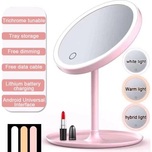 Led Light Makeup Mirror Storage Led Face Mirror Adjustable Touch Dimmer Usb Led Vanity Backlit Mirror Table Cosmetic Mirror