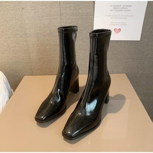 2021 Women Mid Calf Boots Fashion High Heeled Black Boots Women Winter Warm Plush Sexy White Boots Winter Shoes Women