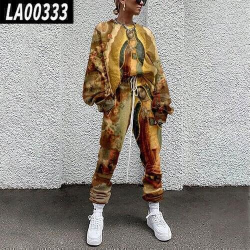 Our Lady of Guadalupe Women Casual Plus Size sets Puff Long-sleeve Tops and Pants Tracksuit trousers Spring Autumn Outfits New