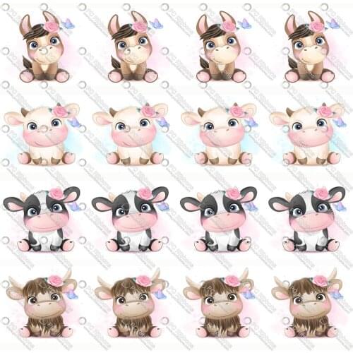 1-1/2" Cute Cows Printed Custom Design Cartoon for DIY Crafts Hair Bow Lanyard/Satin /3" Grosgrain Ribbon CA246