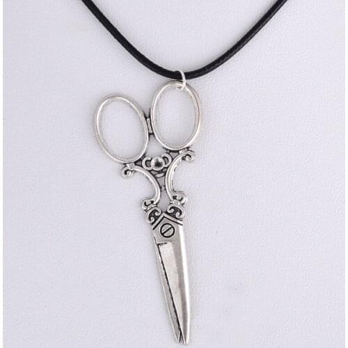 60*25MM Antique tibetan silver color scissors pendant necklace women choker wax cord rope necklace jewelry fashion jewellery