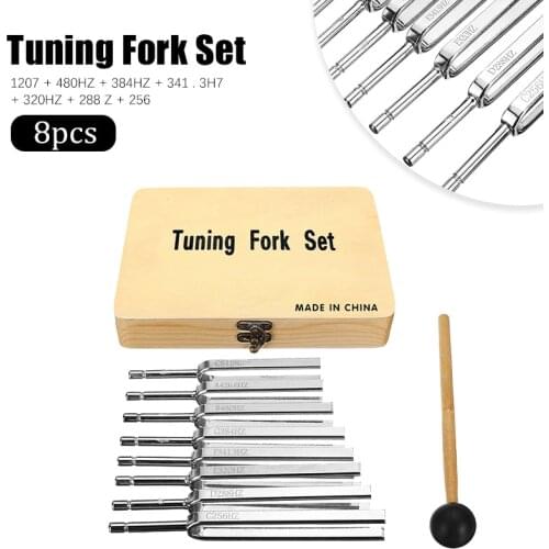 8Pcs 256-512HZ Steel Tuning Fork Set Health Physics Vibration Medical Diagnostic + Mallet Vibration Therapy Medical Tools