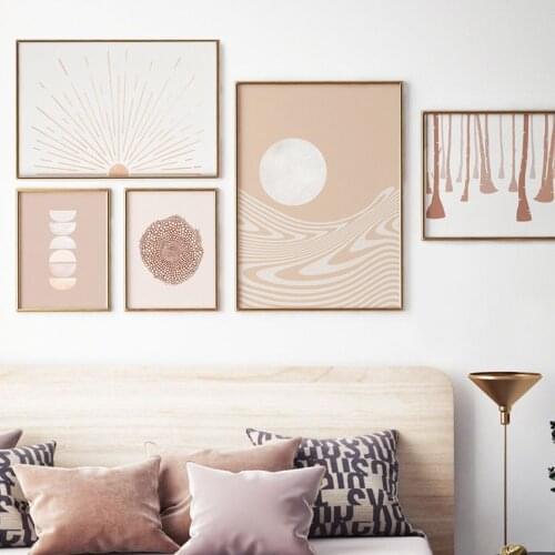 Abstract Geometric Sunset Sun Tree Wall Art Canvas Painting Nordic Posters And Prints Art Wall Picturs For Living Room Decor