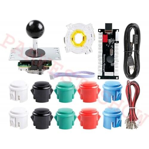 Arcade DIY Kit for Mame PC Retro Games and Raspberry Pi Project Zero Delay USB Encoder + 8 Ways Joystick + Mix Color buttons