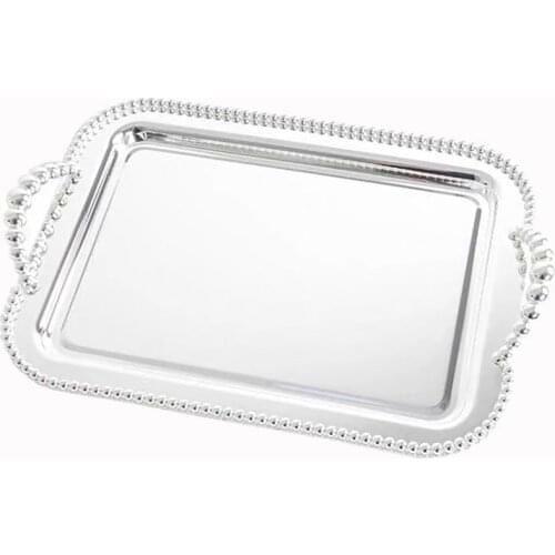 Large size rectangle silver metal tray metal cake trays decorative serving trays food serving plate pastry breakfast tray 737