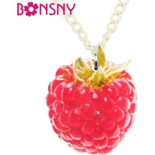 Bonsny Acrylic Tasty Red Chinese Raspberry Necklace Choker Sweet Fruit Jewelry Charm Party Gift For Girl Lady Teen New Accessory